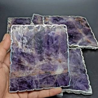atural Amethyst Coasters - Set of 4 Handcrafted Coasters with Rose Gold, Silver, or Gold Plated Edges
