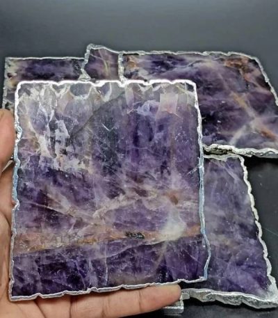 atural Amethyst Coasters - Set of 4 Handcrafted Coasters with Rose Gold, Silver, or Gold Plated Edges