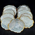 Natural White Agate Coasters - Set of 4 Handcrafted Coasters with Rose Gold, Silver, or Gold Plated Edges