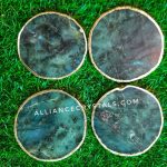 Natural Labradorite Coasters - Set of 4 Handcrafted Coasters with Rose Gold, Silver, or Gold Plated Edges