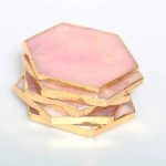 Hexagonal Rose Quartz Agate Coasters - Set of 4 Coasters with Rose Gold/Silver/Gold Plated