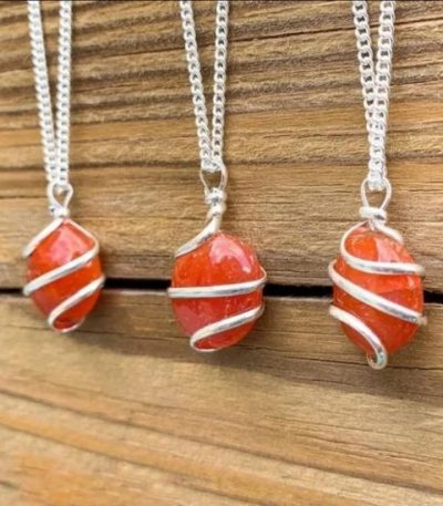 Carnelian Wire-Wrapped Tumbled Pendant