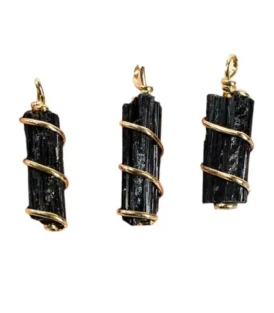 Black Tourmaline Wire Wrapped Pendants Necklace