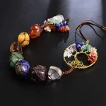 Seven Chakra Car Hanging Tumbled Gemstone Tassel Tree Of life ornaments Natural Stone Car and Wall Decor