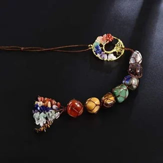 Seven Chakra Car Hanging Tumbled Gemstone Tassel Tree Of life ornaments Natural Stone Car and Wall Decor