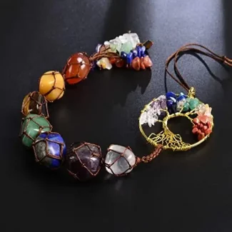 Seven Chakra Car Hanging Tumbled Gemstone Tassel Tree Of life ornaments Natural Stone Car and Wall Decor