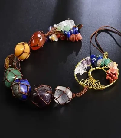 Seven Chakra Car Hanging Tumbled Gemstone Tassel Tree Of life ornaments Natural Stone Car and Wall Decor