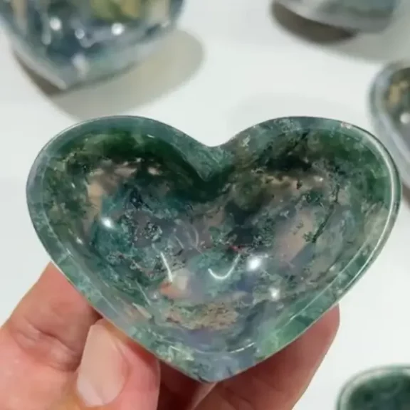 Moss Agate Heart Shape Bowl