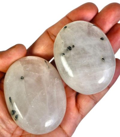 Black Rutile Quartz Palm Stone