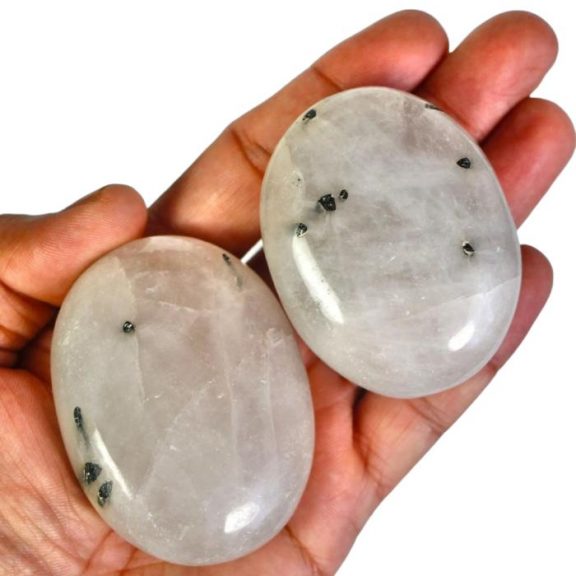 Black Rutile Quartz Palm Stone