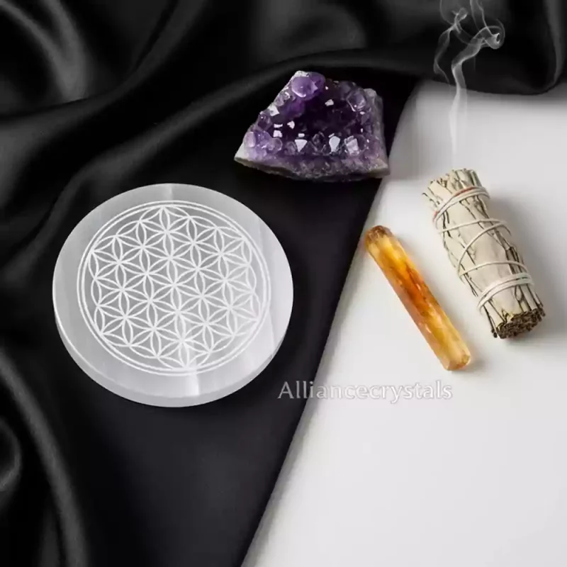 Flower of life selenite plate1