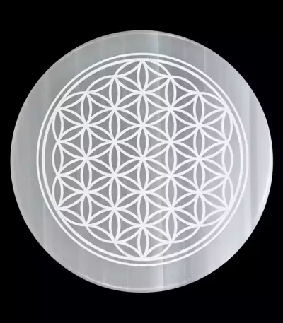 Flower of Life Selenite Crystal Charging Plate