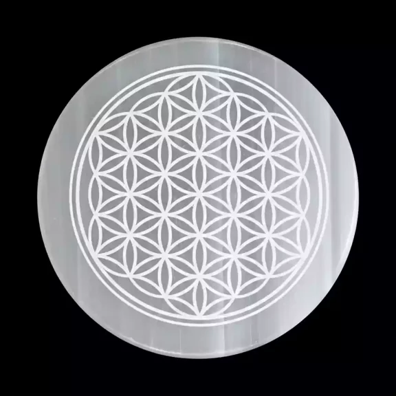 Flower of Life Selenite Crystal Charging Plate