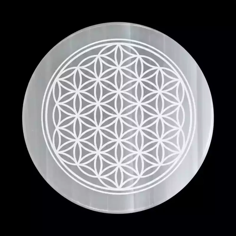 Flower of Life Selenite Crystal Charging Plate
