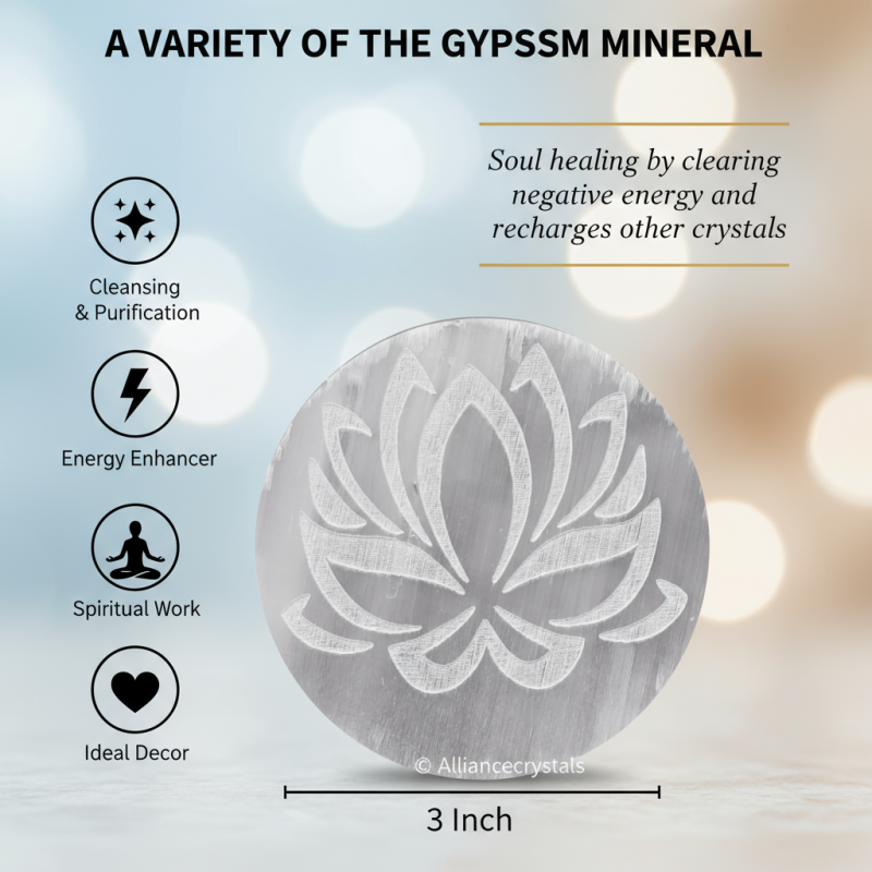 Shop the Lotus Flower of Life Selenite Crystal Charging Plate – a natural energy tool that cleanses, charges, and reactivates your crystals. Perfect for healing, meditation, and spiritual practice in the USA, UK, Canada, and Australia.