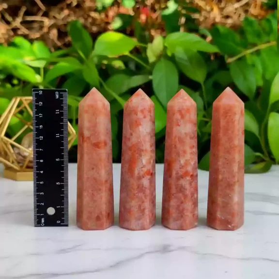Sunstone Crystal Tower Obelisk Point Healing Stone for Meditation and Chakra