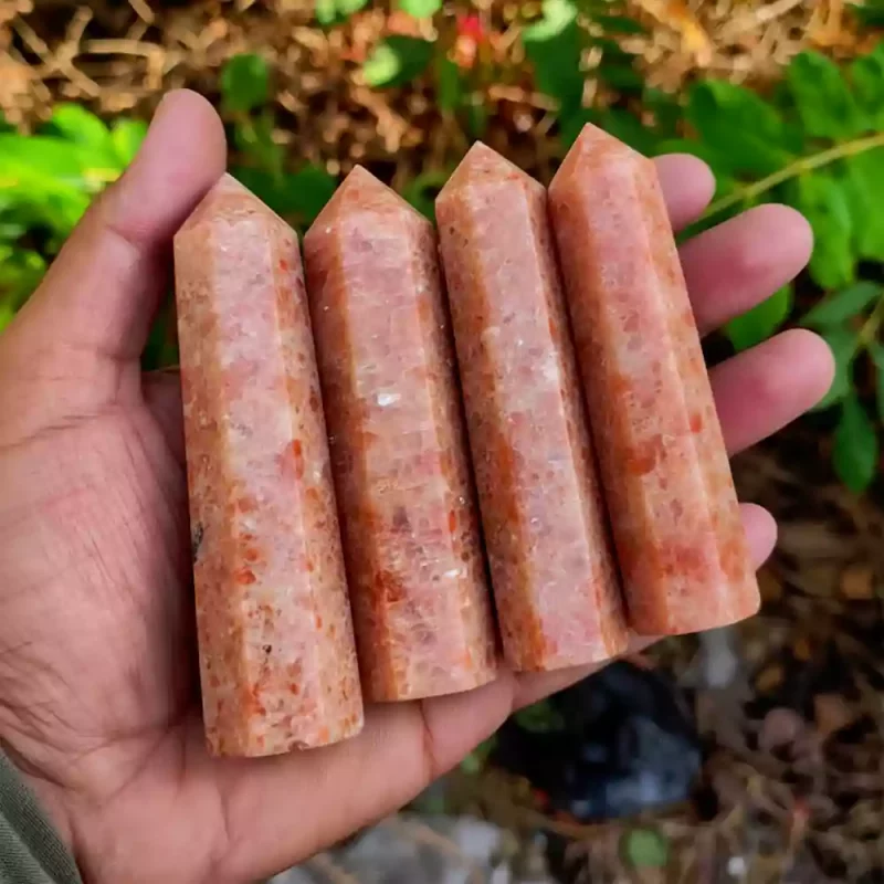 Sunstone Crystal Tower Obelisk Point Healing Stone for Meditation and Chakra