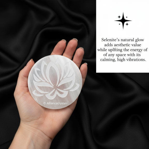 Shop the Lotus Flower of Life Selenite Crystal Charging Plate – a natural energy tool that cleanses, charges, and reactivates your crystals. Perfect for healing, meditation, and spiritual practice in the USA, UK, Canada, and Australia.