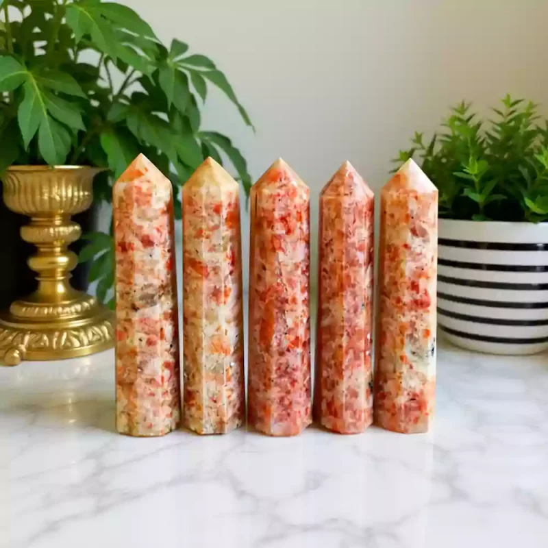 Sunstone Crystal Tower Obelisk Point Healing Stone for Meditation and Chakra