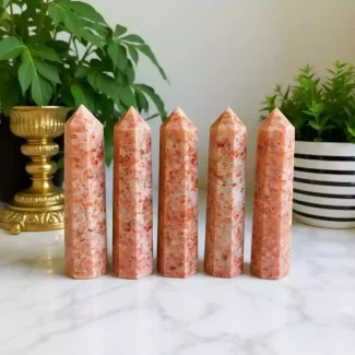 Sunstone Crystal Tower Obelisk Point Healing Stone for Meditation and Chakra