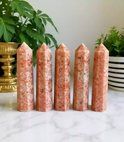 Sunstone Crystal Tower Obelisk Point Healing Stone for Meditation and Chakra