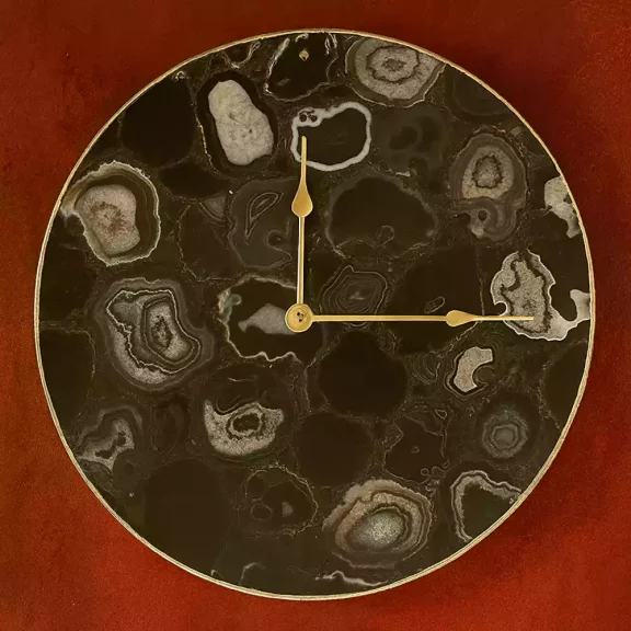 Black Agate Large Wall Clock - Luxury Natural Stone Wall Decor