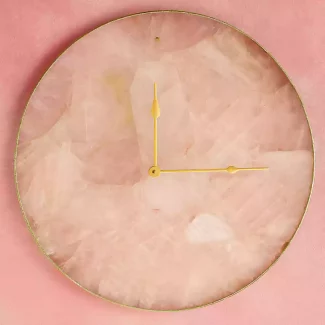 Large Rose Quartz Agate Wall Clock - Luxury Natural Stone Wall Decor