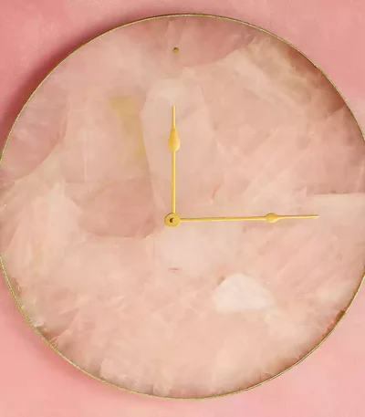 Large Rose Quartz Agate Wall Clock - Luxury Natural Stone Wall Decor
