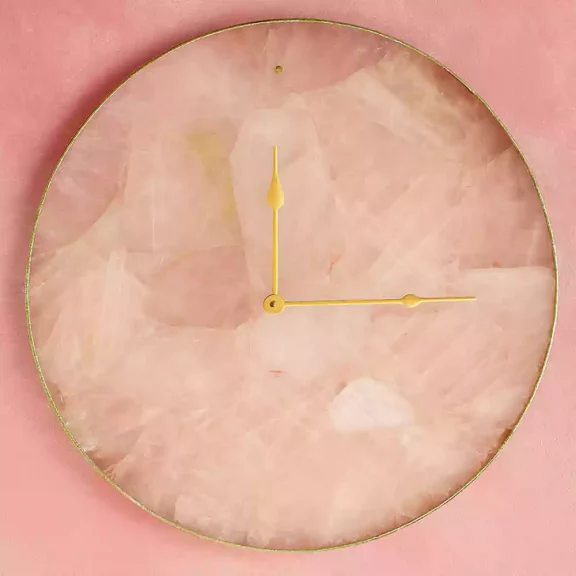 Large Rose Quartz Agate Wall Clock - Luxury Natural Stone Wall Decor