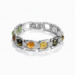 Multi-Gemstone and Sterling Silver Link Bracelet