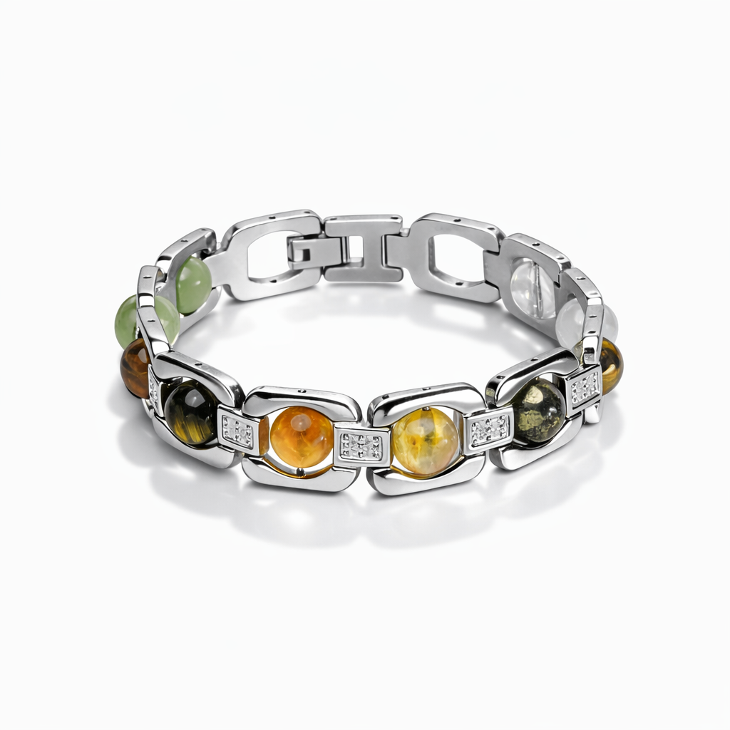 Multi-Gemstone and Sterling Silver Link Bracelet Multi-Gemstone and Sterling Silver Link Bracelet - Image 1