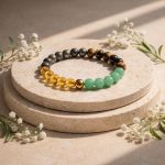 Crystal Healing Bracelet with Pyrite, Tiger's Eye, Citrine, Aventurine, and Gold Beads